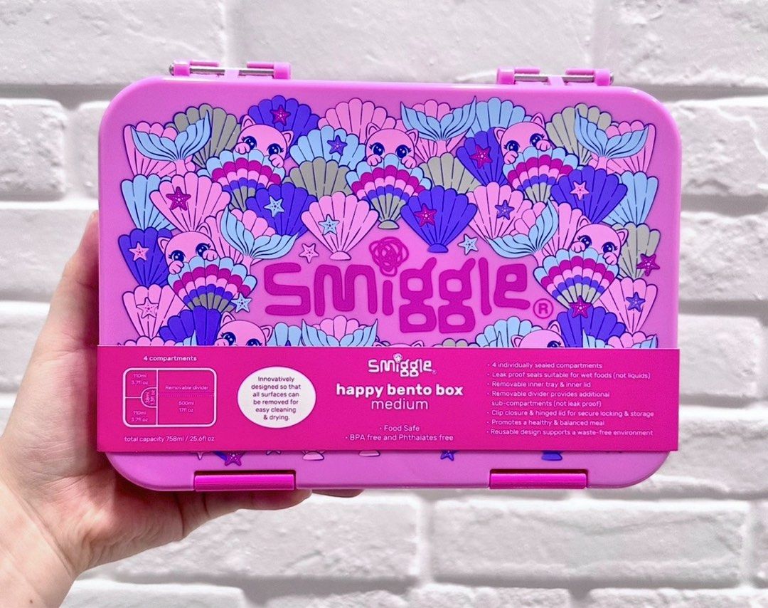 Smiggle pink bento lunch box (Category: Babies & Kids Fashion) located in Singapore. Submitted by newleaf24 (Listing ID 1444807759, Image 1). Description: Condition: brand new with tag Original price: $49.95 $3.20 apply for tracked postage .