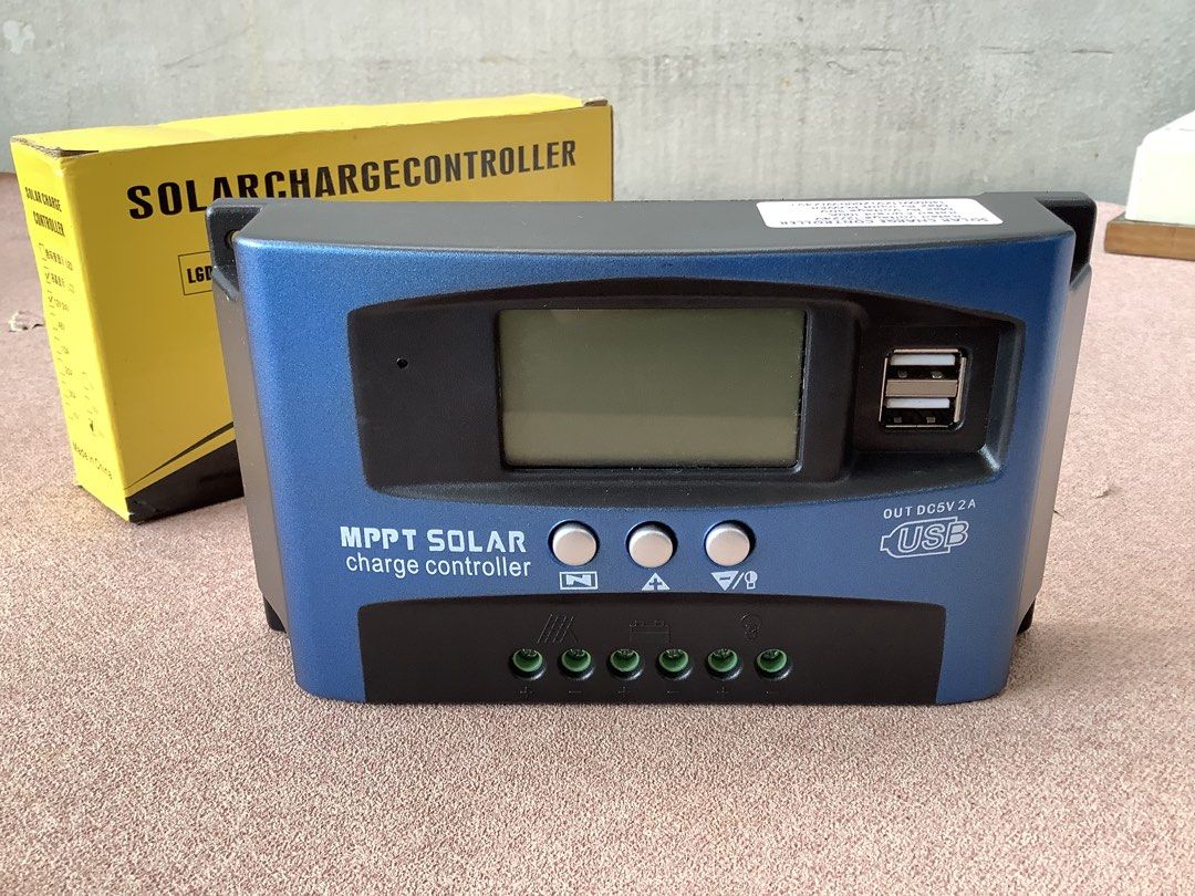 Solar Charge Controller (Category: Electrical, Adaptors & Sockets) located in Paranaque City. Submitted by seb_trading (Listing ID 1444742913, Image 2). Description: solar charge controller large screen LCD battery voltage temperature solar charging current output oa current display automatic focusing MPPT tracking charging, high charging efficiency all necessary protection equipped R5.0 solar charging DC plug, R5.0 DC lamp output DC plug last pr