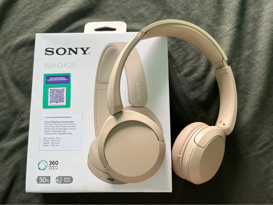 Sony WH-CH520 Wireless Headphones Beige (Category: Headphones & Headsets) located in Cabuyao City. Submitted by jonee (Listing ID 1444740061, Image 2). Description: - Sony WH-CH520 Wireless Headphones - Color: Beige - Incredible Battery Life: Up to 50 hours playtime - Immersive Sound: Supports 360 Reality Audio - Lightweight & Comfortable: Perfect for extended listening - Excellent Sound Quality - Includes Original Box - Warranty Information Incl