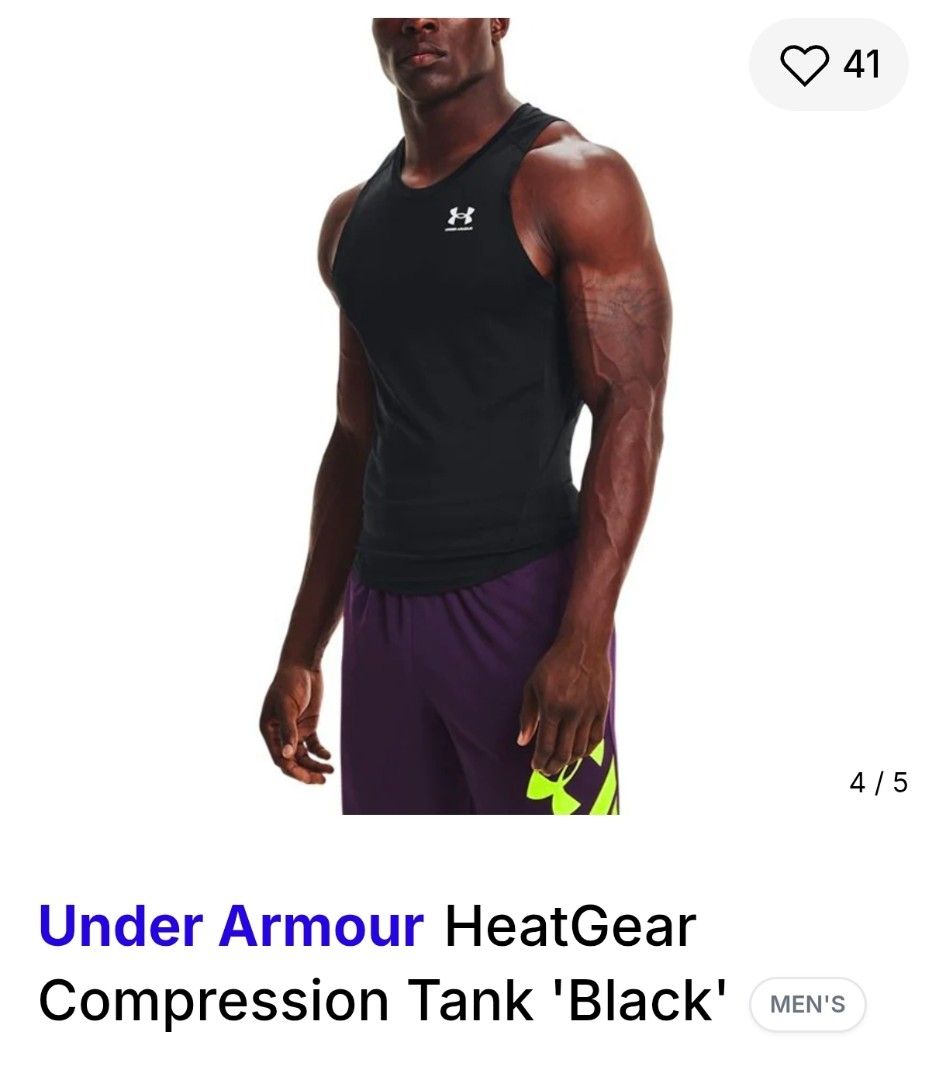 Under Armour HeatGear Compression Tank Top Black Men's (Category: Activewear) located in San Jose. Submitted by galitsabarat (Listing ID 1444769788, Image 1). Description: EXCELLENT CONDITION NO ISSUE CAN FIT TO LARGE TO MEDIUM DIMES: 19x26.5 - Black Under Armour HeatGear Compression Tank - Men's Size XL - Ideal for workouts or as a base layer - HeatGear technology for cooling and dryness - Features Under Armour logo on chest and back - Comfortab