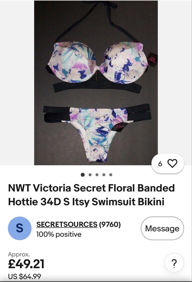 Victoria’s Secret Bikini Set (Category: Bikinis & Swimsuits) located in Bayombong. Submitted by whimsystuff (Listing ID 1444745820, Image 3). Description: NO LP Victoria’s Secret Bikini Set Size XS on tag bikini top - fits 32-34 A/B, 3 level back adjustments bikini bottom - 27-30”, stretchy condition: 10/10.