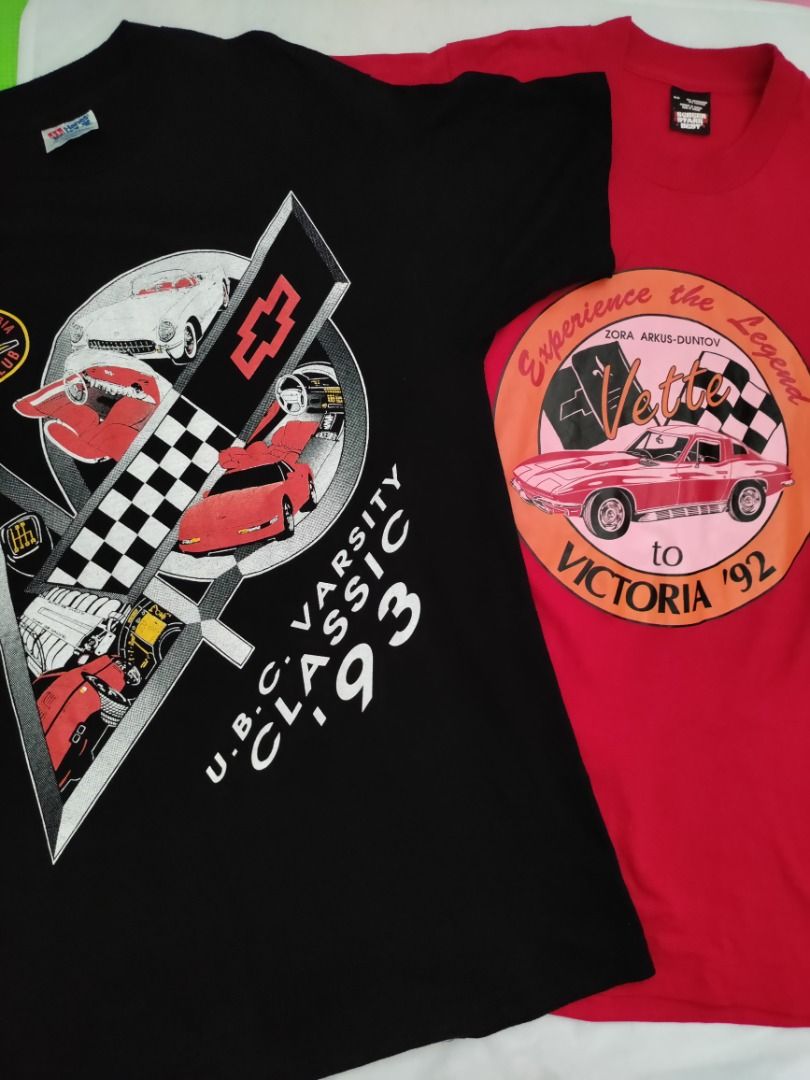 Vintage Corvette -Shirt 92-93 (Category: Tshirts & Polo Shirts ) located in Caloocan City. Submitted by cee_sar (Listing ID 1444718524, Image 1). Description: - Vintage 1993 Hanes Beefy-T UBC Varsity Classic T-Shirt - Color: Black - Size: Medium (M) - Features: Corvettes graphic and British Columbia Corvette Club logo - Origin: Made in USA - Additional Item Available: Red 1992 Corvette to Victoria T-Shirt, Size Medium (M) Medium Single stitch all