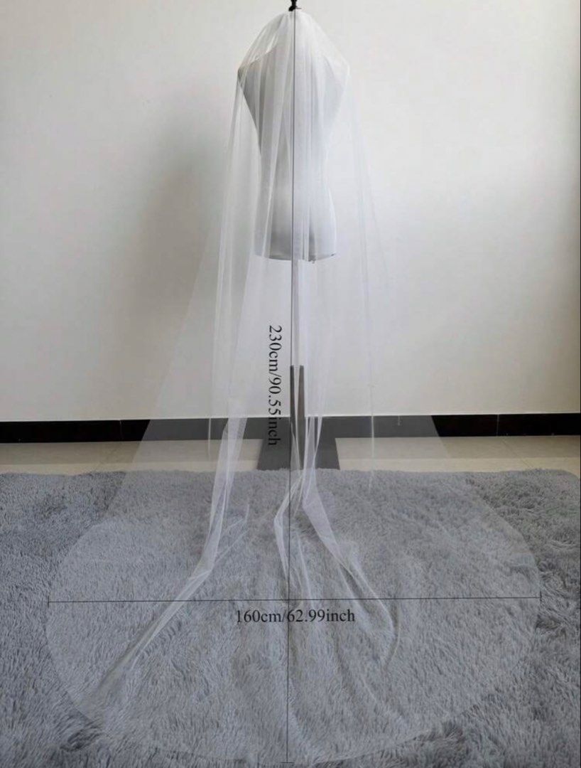 Wedding Veil One Layer Long with Comb 230cm x 160cm (Category: Hair Accessories) located in Pasay City. Submitted by fatimakimfinds (Listing ID 1444767580, Image 1). Description: - Never been used! - Milky White Color - 230cm x 160cm.