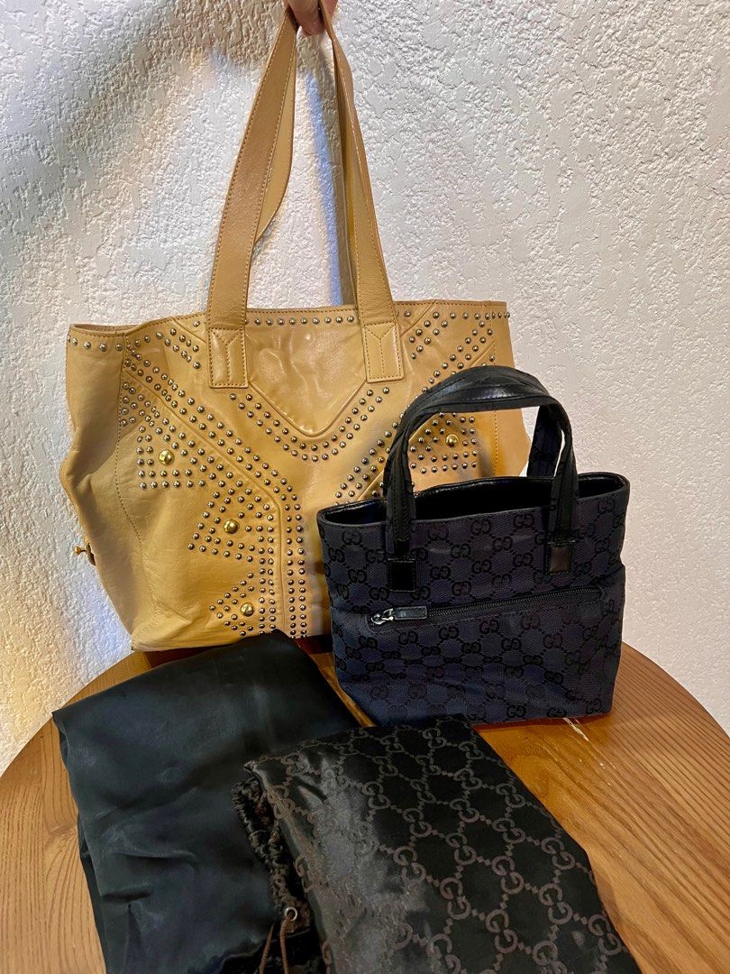 YSL and Gucci Take All 15k only (Category: Tote Bags) located in Naga. Submitted by emteedee (Listing ID 1444766539, Image 1). Description: YSL (upcycled) preowned with dustbag Gucci mini tote preowned with dustbag flaws on leather handles but unnoticeable when worn RFS: closet cleanout.
