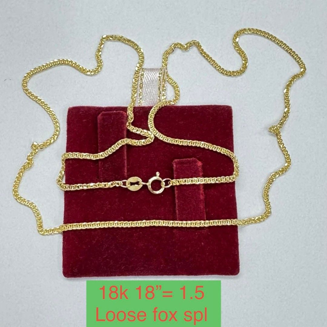18k Saudi Gold foxtail necklaces (Category: Necklaces) located in Manila. Submitted by bhelgoldseller2ndaccount (Listing ID 1441481499, Image 2). Description: New!!✨New!!✨New!! Authentic 18k Saudi Golds 💯pawnable/naisasanla 💯with high appraisal rate 💯good investment 💯Direct supplier price 👉OPEN for resellers 🌺please take time to evaluate their actual sizes and grams 👉Best panggift for all occasions ✅ Sold per grams not per piece Kya lowest