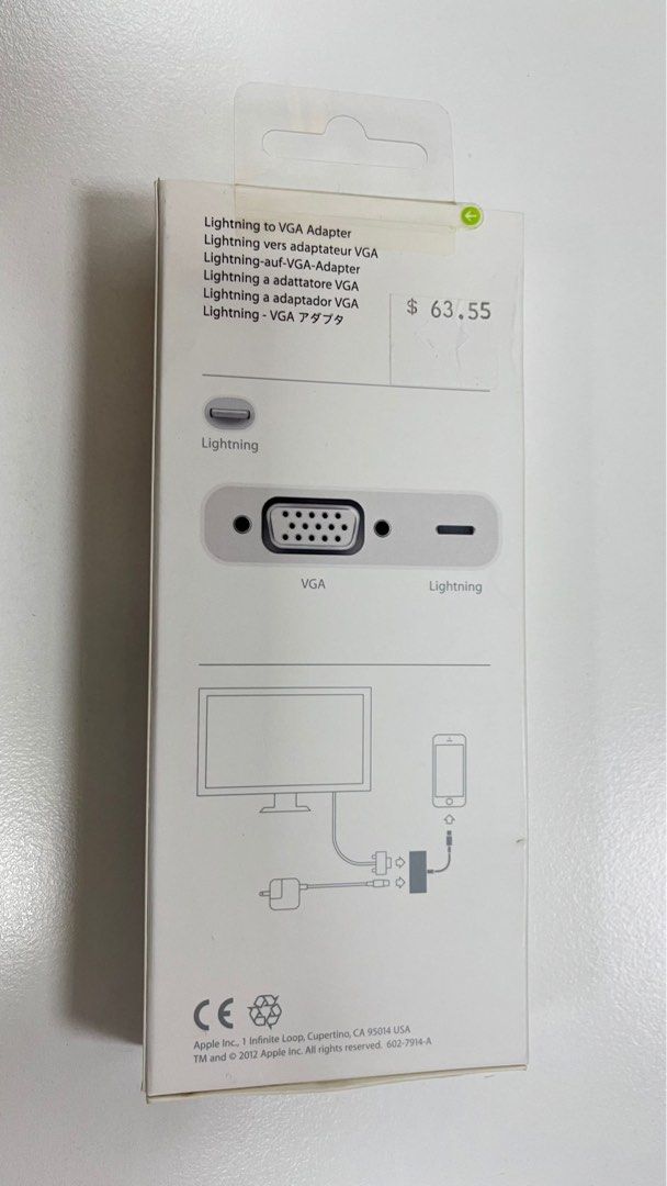 Apple Lightning to VGA Adapter (Category: Cables & Adaptors) located in Singapore. Submitted by suchahazyday (Listing ID 1441542398, Image 2). Description: - Genuine Apple Lightning to VGA Adapter - Connect your iPhone or iPad to a VGA display - Charge your device simultaneously via the Lightning port - Perfect for presentations and connecting to projectors - Comes in original packaging.