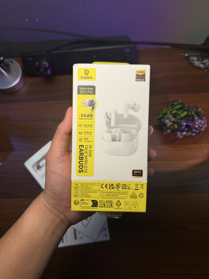 Baseus Bass BP1 Pro (Category: Earphones) located in Bacolod City. Submitted by BWMCAROUSEL (Listing ID 1441538493, Image 1). Description: - Baseus Bowie E2i Pro True Wireless Earbuds - -Res Audio Certified for superior sound quality - Powerful 13mm dynamic drivers deliver deep, rich bass - Enjoy up to 15 hours of total playback with the charging case - IP55 dust and water resistant for durability - Crystal clear calls with 6-mic AI noise reducti