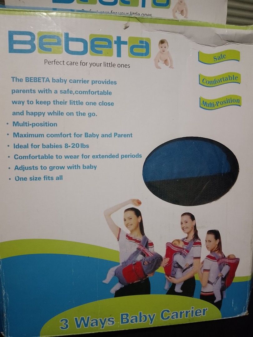 Bebeta 3 Way Baby Carrier Blue (Category: Carriers & Slings) located in Pasay City. Submitted by vnadales (Listing ID 1441579458, Image 2). Description: - Bebeta 3 Way Baby Carrier - Safe and comfortable for baby and parent - Ideal for babies weighing 8-20 lbs - Comfortable for extended wear - Adjustable to grow with your baby - One size fits all - Easy care: Machine washable (cold water, mild detergent), hang to dry 📍Location: Pasay City COD LA