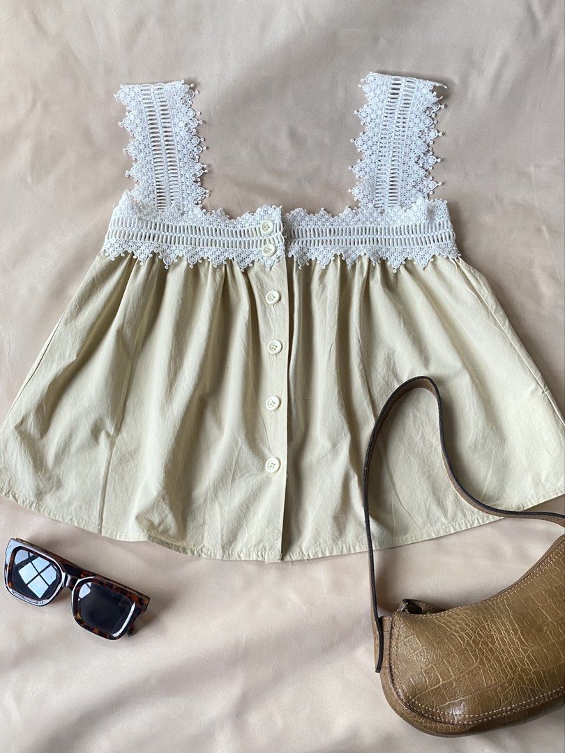 Beige Top with White Lace Trim (Category: Others Tops) located in Tarlac. Submitted by rieselects (Listing ID 1441461712, Image 1). Description: Fits S-M .