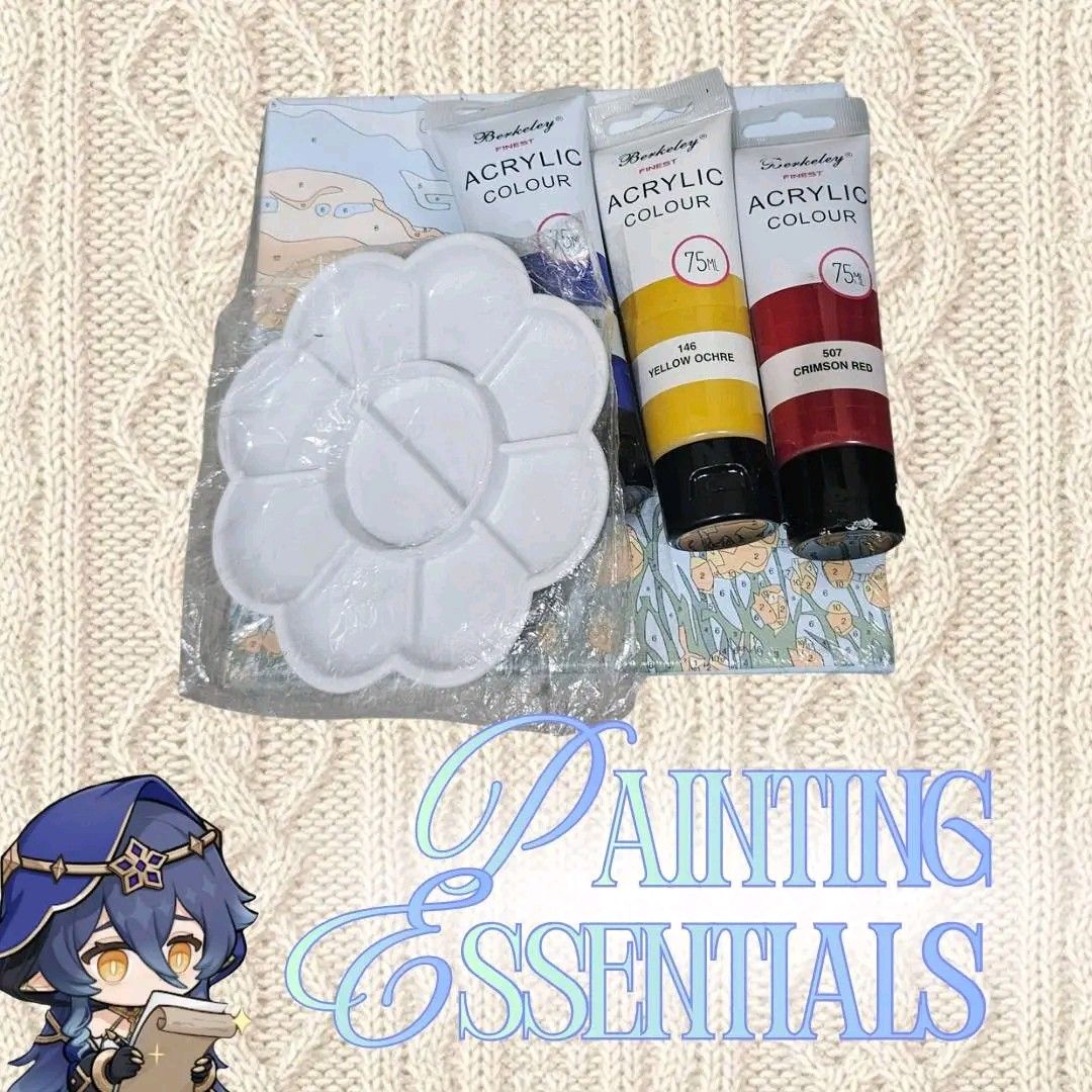 BERKELEY 3 pcs Acrylic Paint Bundle + FREEBIE Mixing Palette (Category: Craft Supplies & Tools) located in Manila. Submitted by painlxd (Listing ID 1441566641, Image 1). Description: BERKELEY 3 pcs Acrylic Paint Bundle + FREEBIE Mixing Palette - 400 PHP ˚⟡˖ ࣪ 75 ml per tube condition: brand new (except red paint, which is lightly used) flaws: none notes: never been opened; perfect for your next art session ^^ will add free nitrile gloves paint by