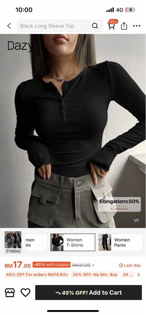 Black basic top (Category: Longsleeves) located in Shah Alam. Submitted by fatiniktiar (Listing ID 1441391947, Image 1). Description: S-M stretchable .