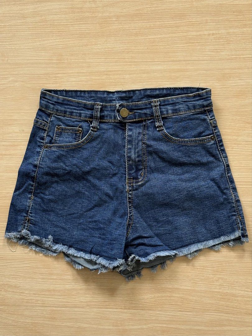 Blue Denim High Waisted Shorts (Category: Shorts) located in Pateros City. Submitted by lorixlori (Listing ID 1441488508, Image 1). Description: Blue Denim Highwaist Short • Waist: 25 • Length: 10.5.