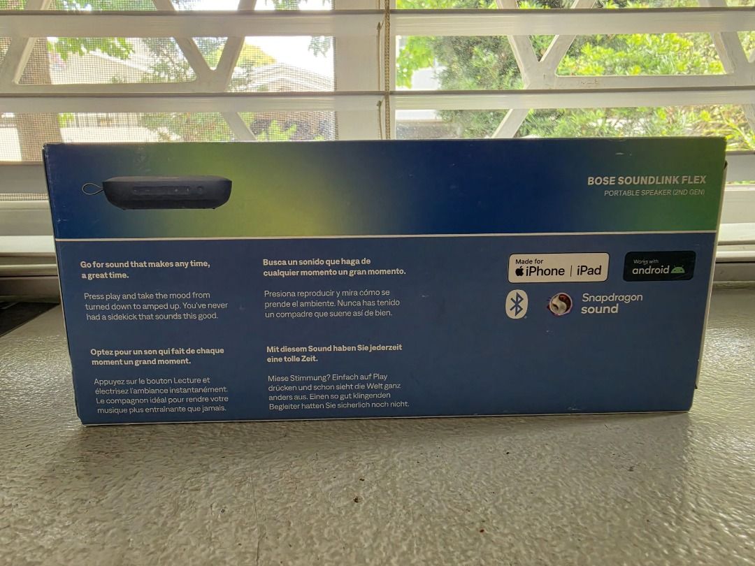 Bose SoundLink Flex 2 Portable Bluetooth Speaker 2nd Gen Waterproof Dustproof (Category: Soundbars, Speakers & Amplifiers) located in Paranaque City. Submitted by thehusayshop (Listing ID 1423318219, Image 3). Description: Bose SoundLink Flex 2 Portable Bluetooth Speaker (2nd Gen) Portable Outdoor Speaker with Hi-Fi Audio Up to 12 Hours Battery Life Waterproof and Dustproof > Brand New > Factory Sealed > Authentic / Original.