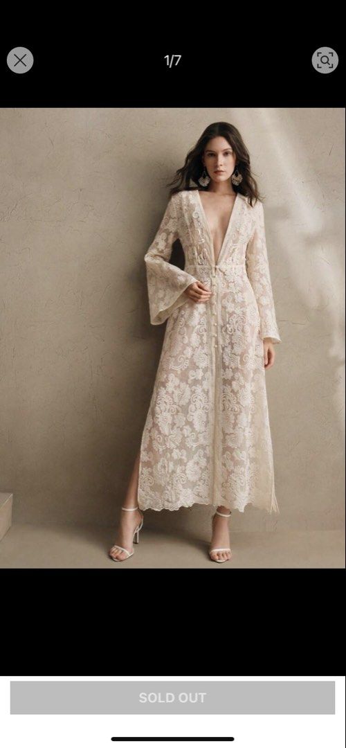 bridal/summer deep v-neck flare sleeve lace patchwork kimono (Category: Dresses) located in Lipa City. Submitted by freeingmystuff (Listing ID 1441503875, Image 1). Description: • Elegant lacey kimono used once for bridal prep shoot last December 2025 • Small in tag but fits XS to Medium • Will include white inner dress (also used once with the kimono) • Sold out in Shein • Originally priced at ₱1,933.