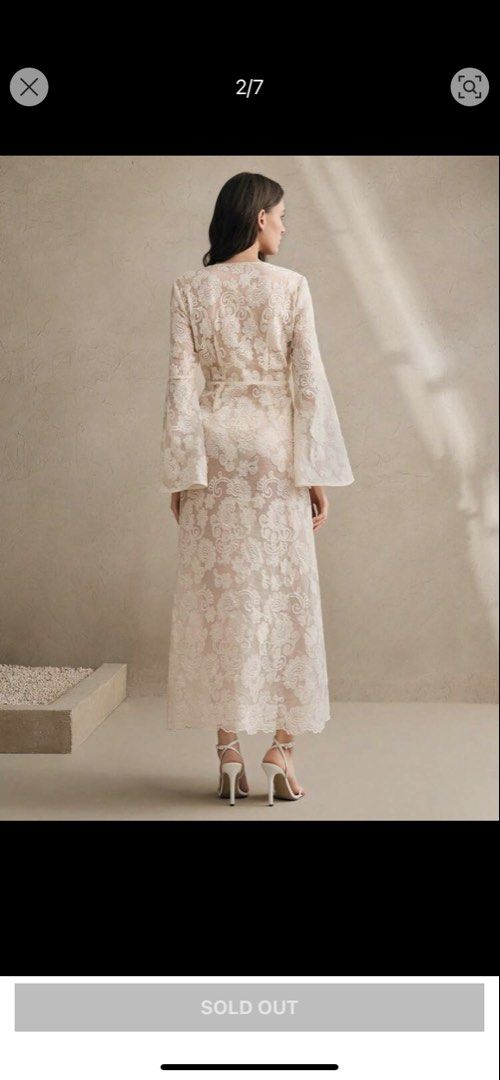 bridal/summer deep v-neck flare sleeve lace patchwork kimono (Category: Dresses) located in Lipa City. Submitted by freeingmystuff (Listing ID 1441503875, Image 2). Description: • Elegant lacey kimono used once for bridal prep shoot last December 2025 • Small in tag but fits XS to Medium • Will include white inner dress (also used once with the kimono) • Sold out in Shein • Originally priced at ₱1,933.
