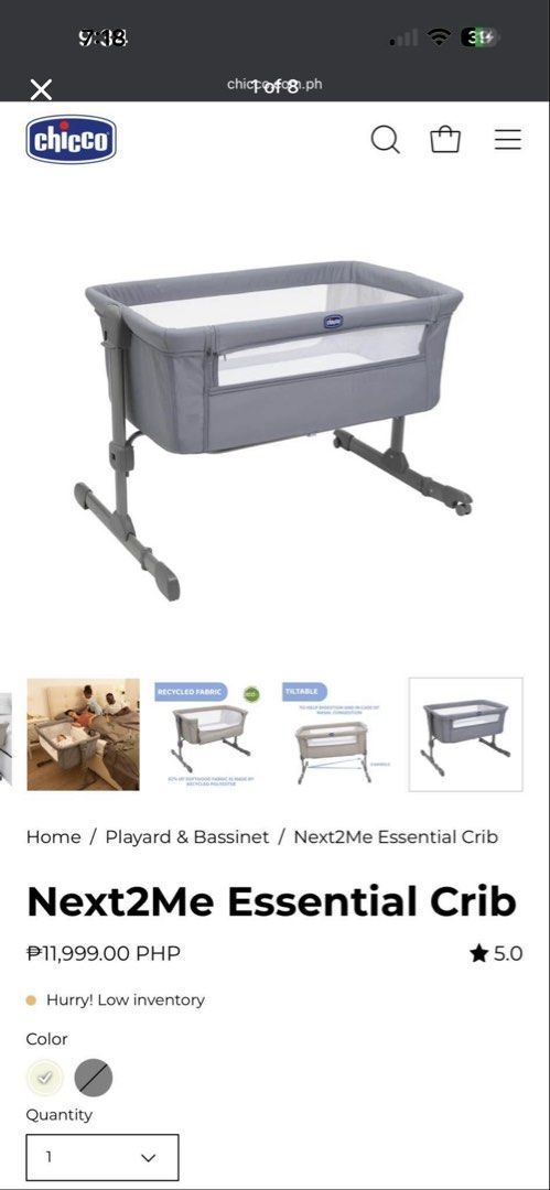 Chicco Next2Me Essential Crib (Category: Cots & Cribs) located in Mandaluyong City. Submitted by amanglo (Listing ID 1441498128, Image 1). Description: Chicco Next2Me Essential Crib Perfect for co-sleeping with newborn. See chicco website for details. https://chicco.com.ph/products/next2me-essential-crib?srsltid=AfmBOop4dSp_so8NzbU-W3LgBEvxoEHAUvdbUvh94y_CqYicC3Yizm1M&variant=46018001469741 Used for only 4months. Comes with its own bag. Bought Ju
