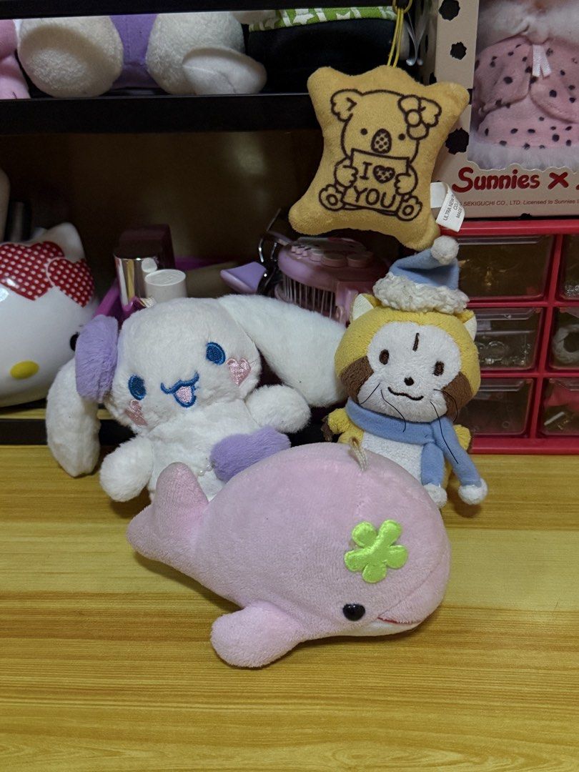 Cinnamoroll, Rascal, and Pink Dolphin keychain (Category: Character Goods) located in Bulacan. Submitted by apparela (Listing ID 1441492540, Image 1). Description: take all for ₱250 no issues rascal is og cinna and dolphin are from claw machine.
