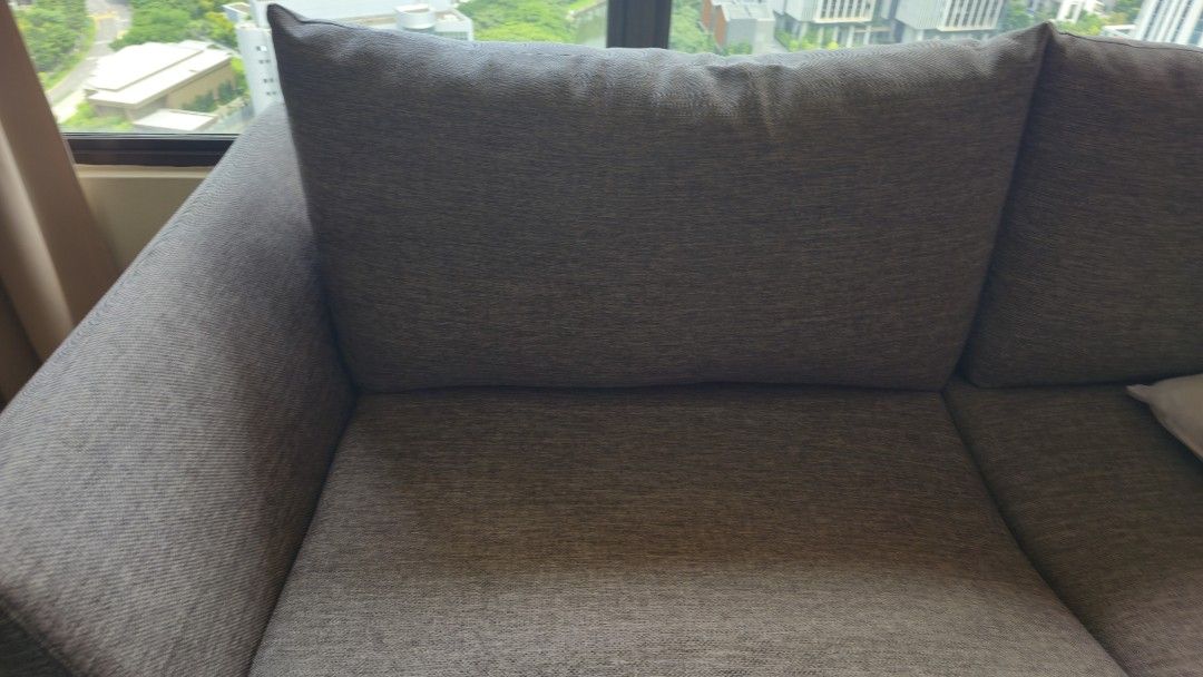 Comfortable 3-Seater Fabric Sofa and 2 seater fabric sofa (Category: Sofas) located in Singapore. Submitted by deleez_deer (Listing ID 1441490034, Image 1). Description: -2 pi Comfortable 3-seater fabric sofa - Neutral greyish-brown color - Plush and inviting cushions - Ideal for lounging - Minor signs of wear (expected) - Ready for pickup.