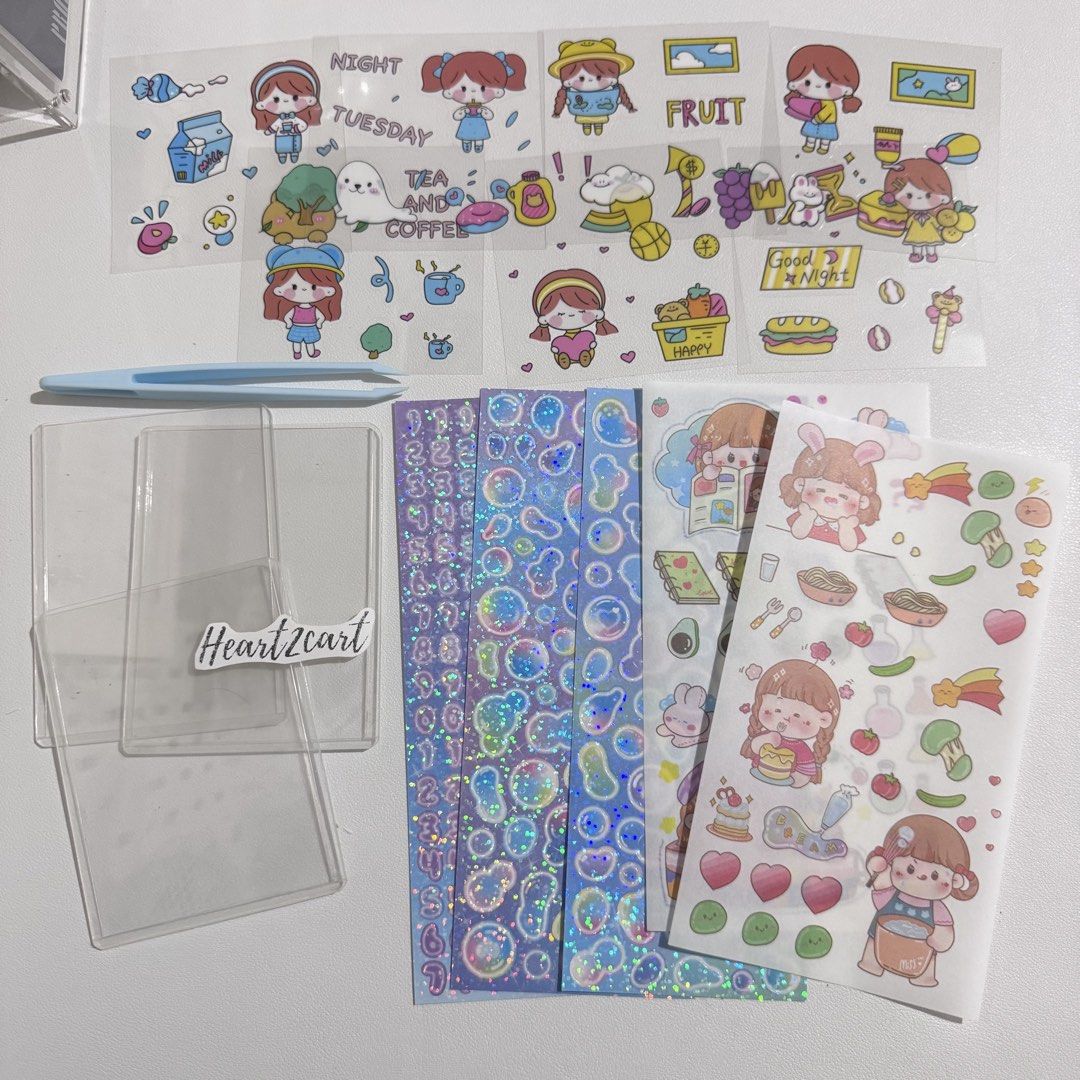 Destash : Basic Top loader deco kit (Category: Craft Supplies & Tools) located in Pasay City. Submitted by heart2cart (Listing ID 1441504150, Image 1). Description: Includes: ✅ 3 toploaders ✅ 1 plastic macaron tweezer ✅ 7 square pet stickers ✅ 3 shiny long sticker sheets ✅ 2 washi sticker sheets 💰 ₱50 📍 Pasay 🛵 Jnt /SDD.