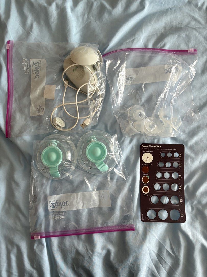Elvie Stride 2 (Category: Breastfeeding & Bottle Feeding) located in Singapore. Submitted by Clairebear (Listing ID 1441441390, Image 2). Description: Elvie Stride 2 Wearable Breast Pump Bundle Excellent condition, only used 3 times. Fully cleaned and sterilised after use. Includes: Elvie Stride 2 double wearable pump motor 2 collection cups Tubing and connectors Multiple flange inserts/sizing accessories Nipple sizing tool Original parts shown i