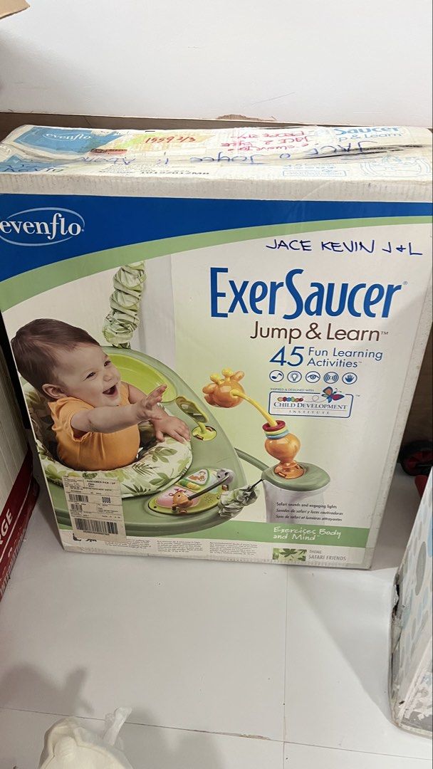 Evenflo ExerSaucer Jump & Learn (Category: Infant Playtime) located in Pasig City. Submitted by olxph_joey.3363 (Listing ID 1441477374, Image 1). Description: Heavily used by my son with special need. He used this to help him stand and walk. - Evenflo ExerSaucer Jump & Learn (Jace Kevin edition) - Features 45 fun learning activities - Promotes baby's physical and mental development - Original box included - Please check photos for condition detai