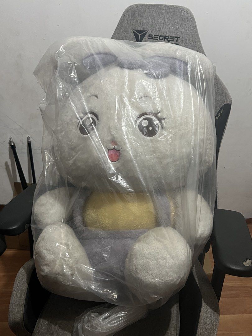 Giant Cute Bunny Plush Toy (Category: Plushies & Soft Toys) located in Pasig City. Submitted by nianaaa_ (Listing ID 1441523691, Image 1). Description: (Big Size) - Super big and fluffy bunny plush toy - Adorable design: wearing grey overalls with a yellow shirt, big eyes, and sticking its tongue out - Comes in original plastic packaging - Ideal for decoration or as a thoughtful gift.