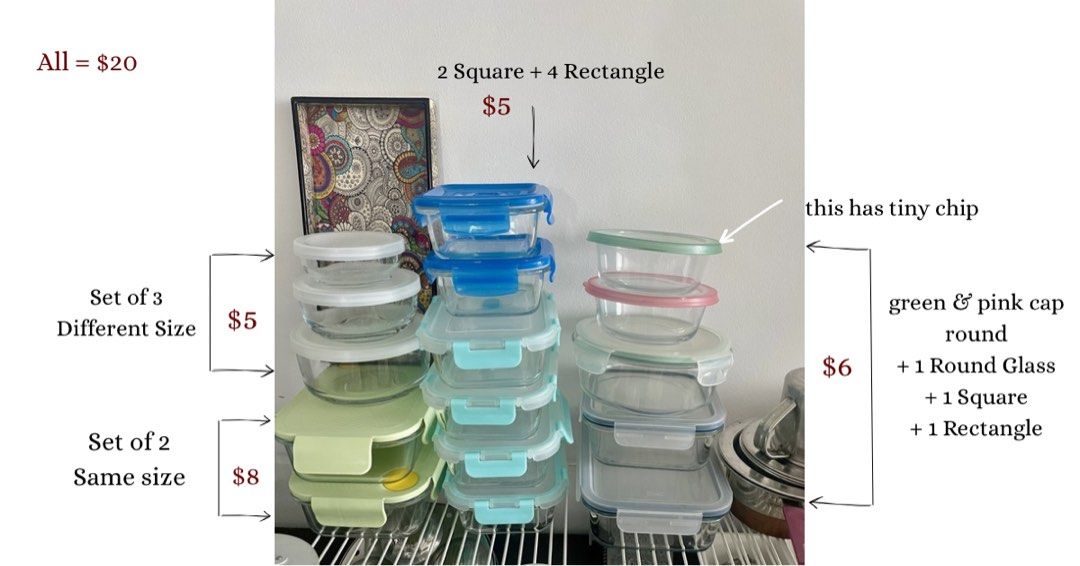 Glass Food Storage Containers - Various Sets