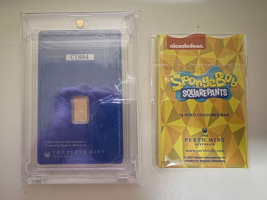 Gold Bar Colour Spongebob SquarePants 1g Perth Mint (last unit) (Category: Currency) located in Singapore. Submitted by jack_jack2 (Listing ID 1441531670, Image 3). Description: - 1g - with original receipt - alternative self-collection location 163118 (after 8pm and Sunday) * All goods sold are non-exchangeable and non-refundable.