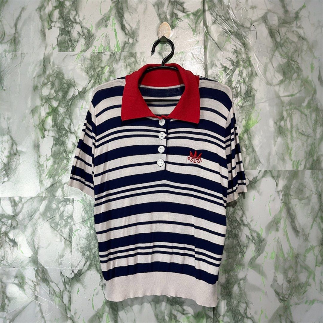 GUCCI knit polo shirt (Category: Luxury Apparel) located in Bulacan. Submitted by letsfindukaywithme (Listing ID 1441387278, Image 1). Description: Gucci Knit Polo Shirt Large on tag Knitted 17x21 No issue No flaws +sf payment first Ship via J&T.