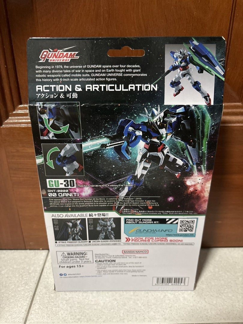 Gundam Universe (Category: Gundam Model Kits) located in Singapore. Submitted by oscar_lh (Listing ID 1441560142, Image 2). Description: - Set of 2 Gundam Universe action figures - Includes GU-30 00 Qan[T] - Includes GU-28 ZGMF-X20A Strike Freedom Gundam - Both figures are articulated - Ideal for Gundam enthusiasts and collectors - selling for $30 each.