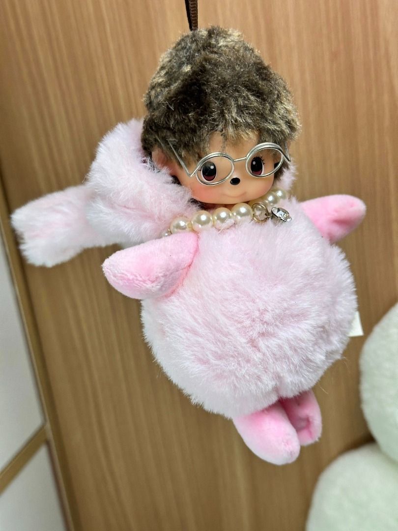 Hello Patsy with glasses pink bunny costume 'Monchhichi' like Monkey Bag Charm Strap Keychain (Category: Character Goods) located in Quezon City. Submitted by genie.fluff (Listing ID 1441459331, Image 2). Description: hard head vinyl face plush body with glasses ⚠️ As‑is sale only | No return / change / cancel.