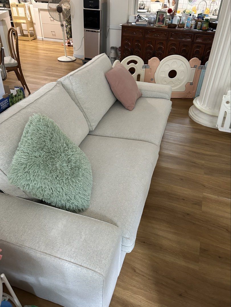 Ikea Kivik Sofa (Category: Sofas) located in Quezon City. Submitted by joanneaika (Listing ID 1441448295, Image 3). Description: Selling our three-seater Kivik sofa. Used for about a year. Still in very good condition. Recently shampooed and vacuumed. Please see measurements in the last photo. Pickup is in Sauyo, Quezon City.