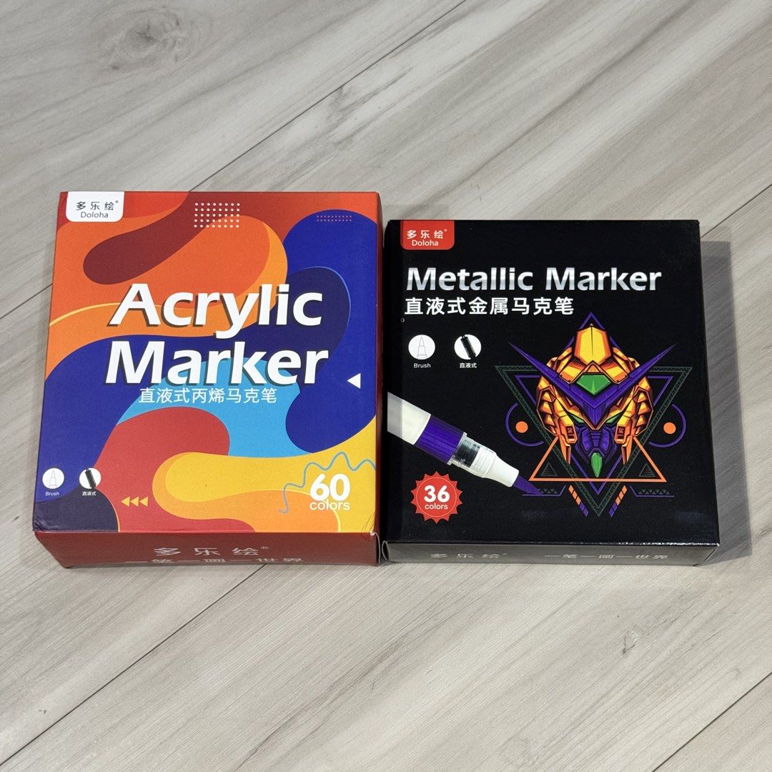 🔥In-Stock/Read Description🔥Doloha 96 Colors Acrylic Markers Set for gunpla, Warhammer, Gundam, posco, dspiae, stedi (Category: Other Stationery & Craft) located in Singapore. Submitted by redbeanbun (Listing ID 1441516472, Image 1). Description: **Read All** $65 for 60 normal + 36 metallic colors. Brand new sealed. Deal at 1. JE/Beauty world mrt 2. Self-collect under my block if you drive. 3. Ninjavan/Carousell Delivery.