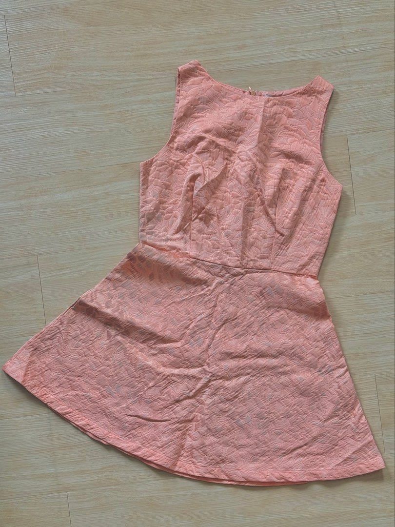 Just G Peach Textured Dress (Category: Dresses) located in Pateros City. Submitted by lorixlori (Listing ID 1441484631, Image 1). Description: Just G Peach Skater Dress • Bust: 32 • Waist: 26 • Length: 29.