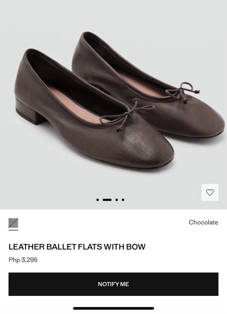 Mango ballet shoes size 5 (Category: Flats & Sandals) located in Quezon City. Submitted by shopnkeep (Listing ID 1441385724, Image 1). Description: Worn once Authentic mango Price bought 3295 selling 1450 no haggling pls Good as new no flaws Color chocolate brown With a little heel not very flat Mop: bpi gcash Shipping: c/o buyer loc qc.