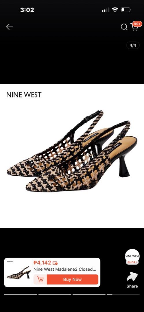Nine West Madalene2 Slingback Woven Heels (Category: Heels) located in Paranaque City. Submitted by koa30 (Listing ID 1441448033, Image 3). Description: - Nine West woven slingback heels - Classic black and beige pattern - Elegant pointed toe - Stylish flared heel - Includes original box and tissue paper - Perfect for dressing up or down.