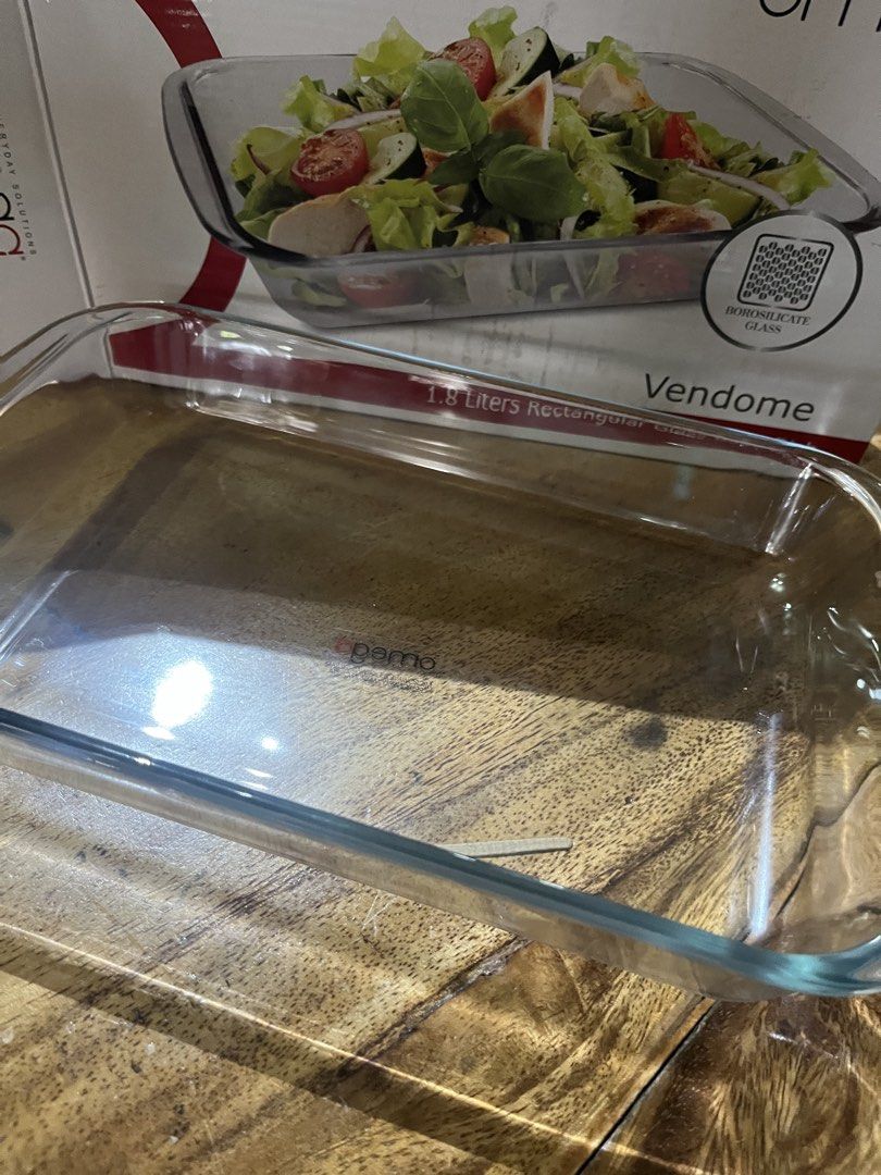 Omega Vendome 1.8L Rectangular Glass Bake Dish (Category: Other Kitchenware & Tableware) located in Manila. Submitted by jiden26 (Listing ID 1441405011, Image 2). Description: - Omega Vendome rectangular glass bake dish - 1.8 liters capacity - Made from durable borosilicate glass - Ideal for baking and serving directly from oven to table - Easy to clean and maintain - Comes with original box.