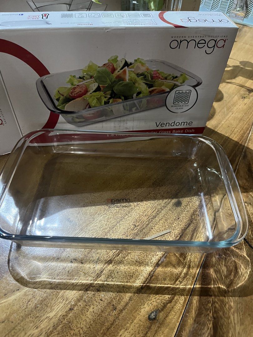 Omega Vendome 1.8L Rectangular Glass Bake Dish (Category: Other Kitchenware & Tableware) located in Manila. Submitted by jiden26 (Listing ID 1441405011, Image 1). Description: - Omega Vendome rectangular glass bake dish - 1.8 liters capacity - Made from durable borosilicate glass - Ideal for baking and serving directly from oven to table - Easy to clean and maintain - Comes with original box.
