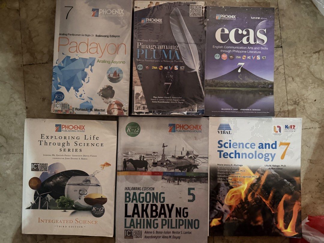 Phoenix Publishing House Textbooks - Grade 7 Ecas Pluma Science AP (Category: Textbooks) located in Makati City. Submitted by tuffbrat (Listing ID 1441493524, Image 1). Description: - Phoenix Publishing House Textbooks - Grade 7: Bagbay ng Lahing Pilipino - Grade 7: Araling Panlipunan (Padayon) - Grade 7: English Communication Arts (ECAS) - Grade 7: Araling Asyano (Pluma) - Grade 7: Integrated Science - Grade 7: Science and Technology.