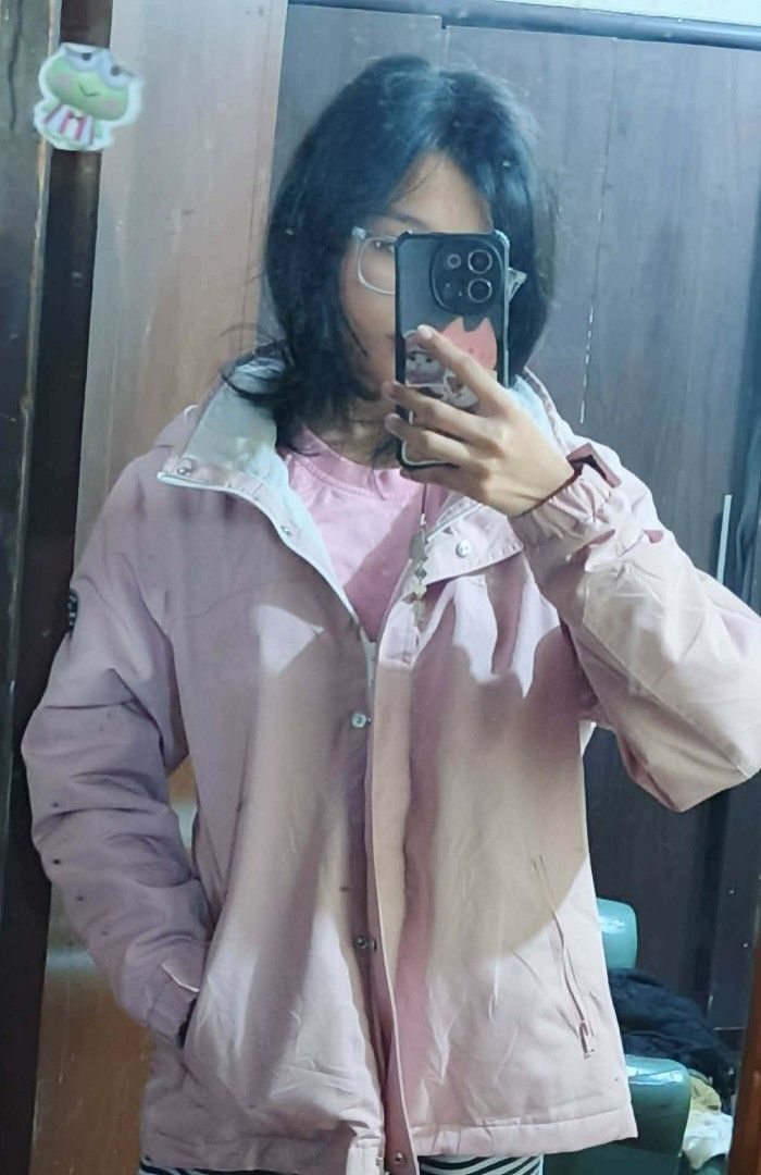 Pink Hooded Fleece-Lined Windbreaker Jacket (Category: Coats, Jackets and Outerwear) located in Manila. Submitted by polas_closet (Listing ID 1441495870, Image 1). Description: Selling this cute fleece lined jacket cuz i dont have anywhere to use it 🥲 size: tag says XL but could fit M-L . . . . . . . tags: pink jacket, windbreaker, hooded jacket, fleece lined, pastel pink, kawaii, casual outerwear, women's jacket, winter jacket, school jacket.