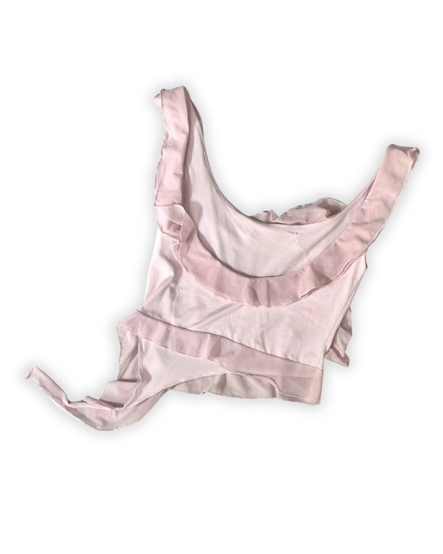 Pink Ruffled Asymmetrical Top - PHP 150 (Category: Sleeveless) located in Manila. Submitted by keesamee (Listing ID 1441482153, Image 2). Description: - Cute pink asymmetrical cropped top - Features ruffles, scoop neck, and low back design - No size tag, best fits Small to Medium - Very stretchy material for comfort.