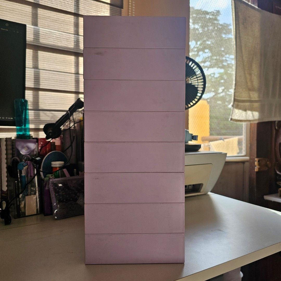 Purple Desk Storage Organizer Drawer Detachable 8layers (Category: Storage Boxes & Baskets) located in Rizal. Submitted by declutterthingswithme (Listing ID 1441475014, Image 2). Description: - Set of purple storage boxes - Stackable design for space-saving - Some boxes feature clear lids - Perfect for organizing craft supplies, jewelry, or small hardware - Feel free to ask any questions! Item is still in new condition handled with care. Reason f