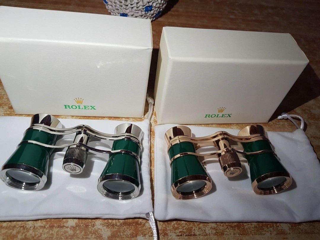 Rolex Binocular (Silver, Gold) and Green Pens with Boxes (Category: Luxury Watches) located in Manila. Submitted by trplxn (Listing ID 1441453908, Image 3). Description: Selling a two Rolex binoculars and two green Rolex pens. The binoculars have a classic design with green and gold accents. The pens are a sleek green color. Great for collectors or as a gift. Price: Pen - 5800 each Binoculars silver- 13000 Binoculars Yellow Gold - 15k.