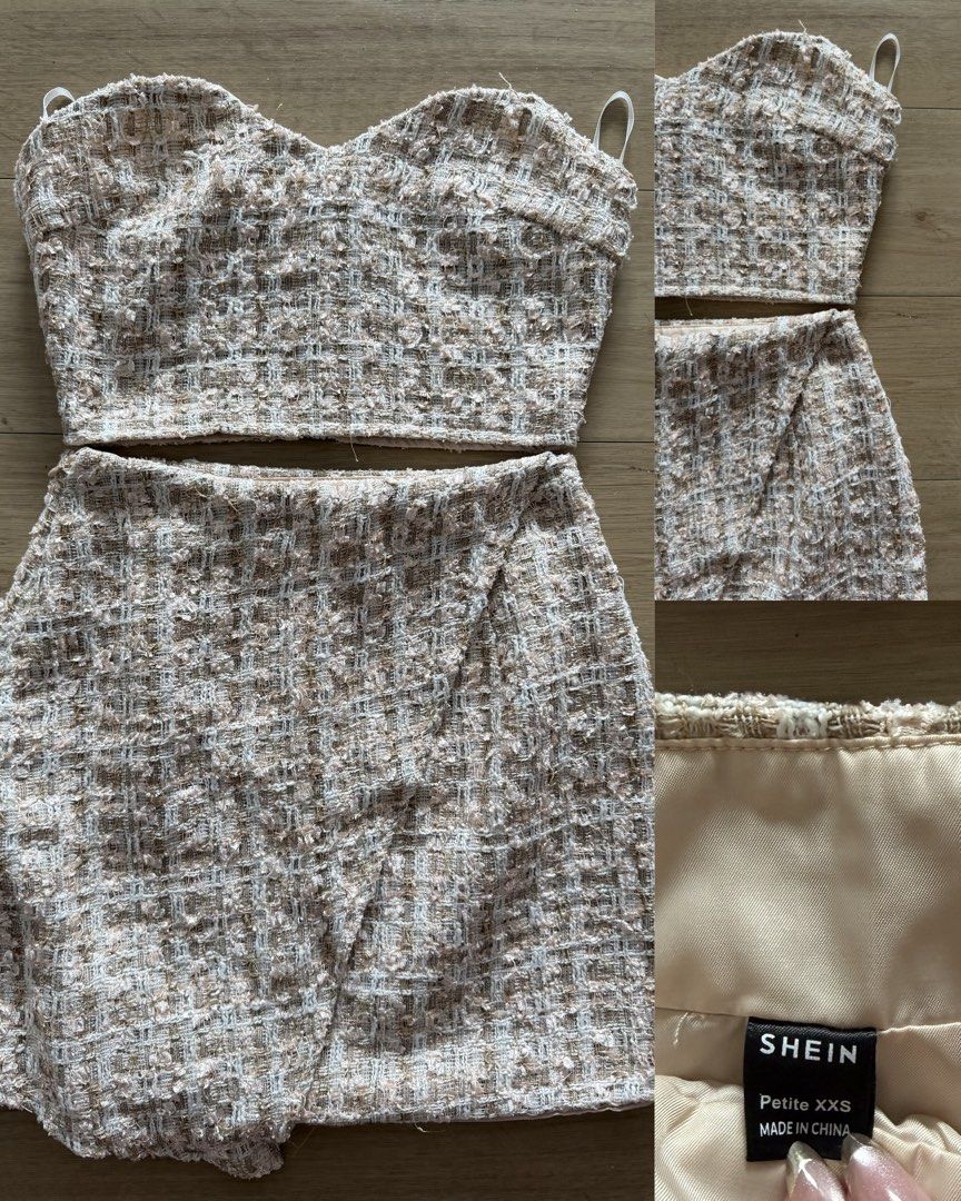 Shein tweed coordinates (Category: Sets or Coordinates) located in Manila. Submitted by martinlindayag04 (Listing ID 1441491492, Image 1). Description: Cute tweed coordinates. Perfect for formal events pair it with blazer ❤️.