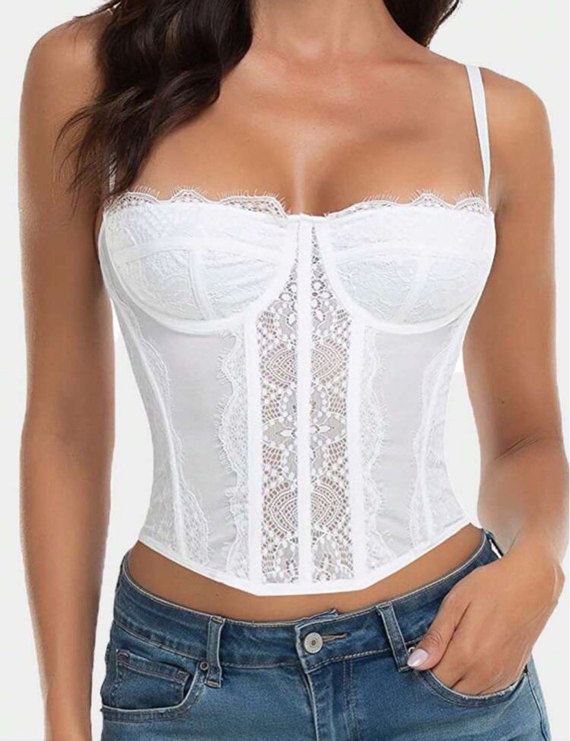 Shein unused sexy tops (Category: Sleeveless) located in Bacolod City. Submitted by soleyaaah (Listing ID 1441505356, Image 1). Description: - Beautiful lace corset tops - Available in white, black, and burgundy - Features adjustable straps - Flattering silhouette - Versatile: perfect for layering or wearing on its own - Adds allure to any outfit - Ideal for parties or a night out.