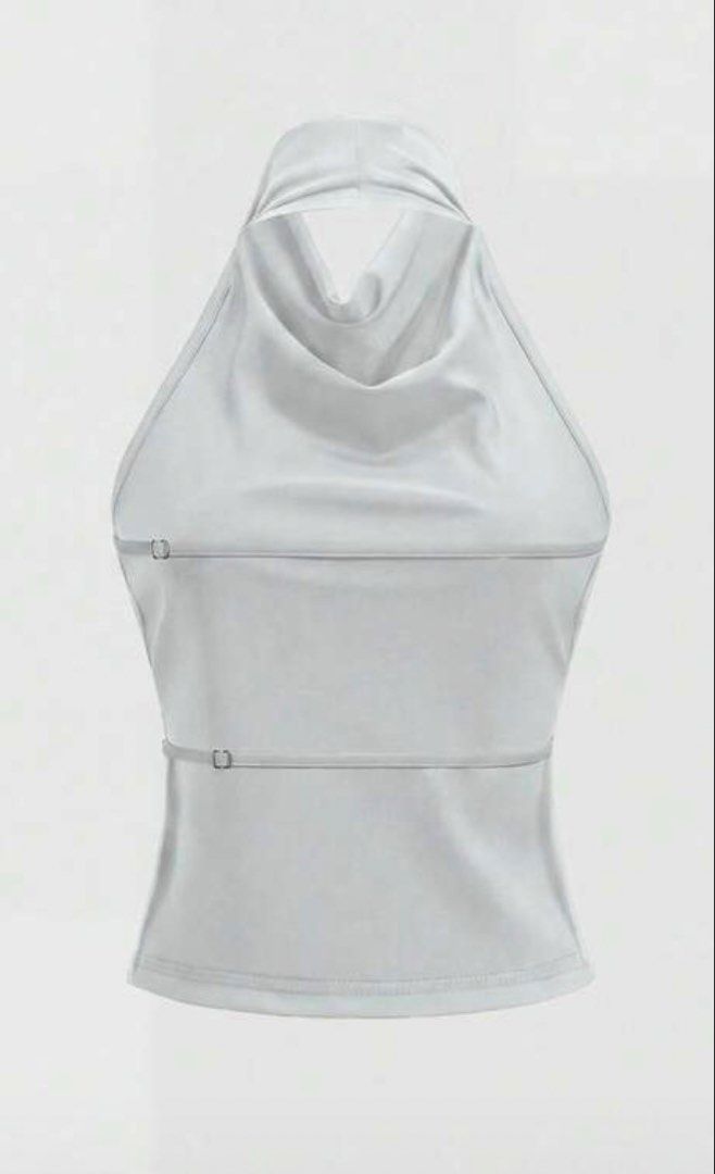 Silver Turtleneck Halter Party Top (Category: Sleeveless) located in Paranaque City. Submitted by bymuse.co (Listing ID 1441466049, Image 2). Description: Rfs: used for one event .