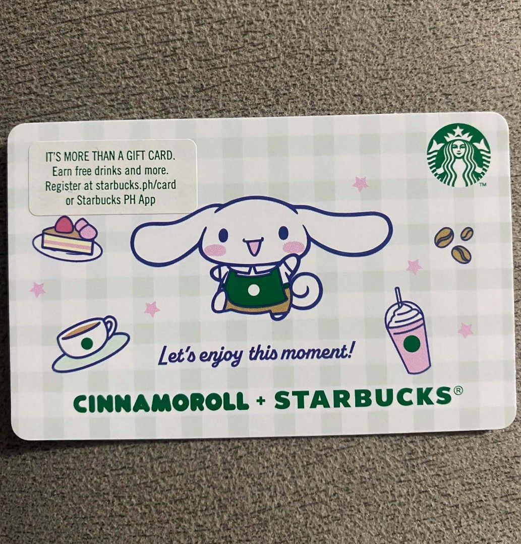 Starbucks Ph Cinnamoroll card (Category: Raw Singles) located in Marikina City. Submitted by angelprincess29 (Listing ID 1441524925, Image 1). Description: WTS LFB Starbucks Ph Cinnamoroll card Options: - with 1,000 load - card only without load MOP: Gcash/Maya/Seabank/Vybe by BPI MOD: Grab/Lalamove/LBC/J&T Grab/Lalamove within the same day of payment Location: Marikina (all day) / Manila (office hours).