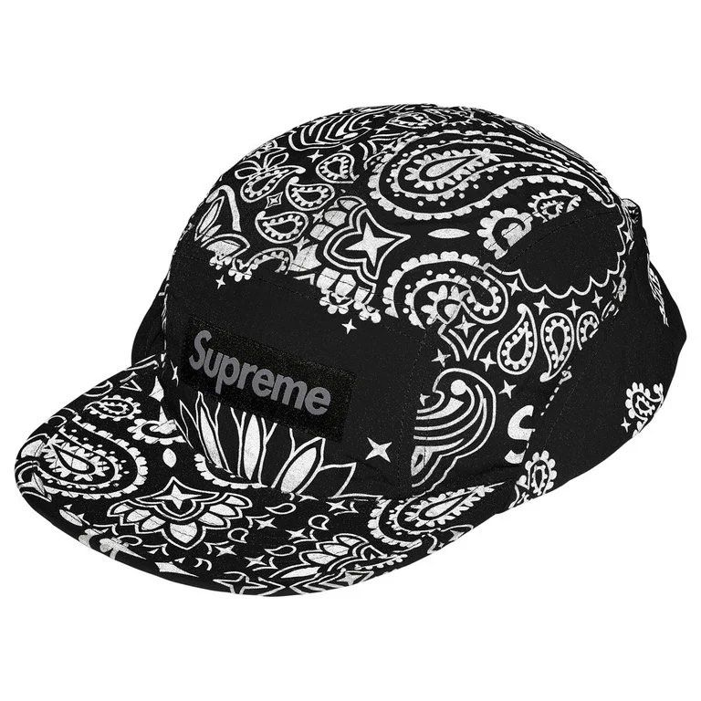Supreme Reflective Bandana Sunshield Camp Cap (Black) (Category: Caps & Hats) located in Santa Rosa. Submitted by luijohnny (Listing ID 1441544236, Image 1). Description: Bought from the Supreme store in Seoul. Can provide receipt for verification. Item is from Supreme SS26 - May 28 Drop.