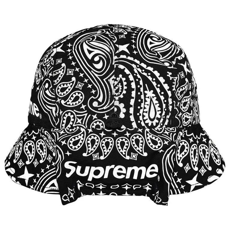 Supreme Reflective Bandana Sunshield Camp Cap (Black) (Category: Caps & Hats) located in Santa Rosa. Submitted by luijohnny (Listing ID 1441544236, Image 3). Description: Bought from the Supreme store in Seoul. Can provide receipt for verification. Item is from Supreme SS26 - May 28 Drop.