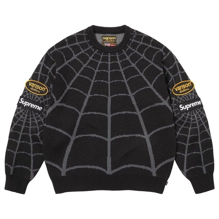 Supreme Vanson Leathers Spider-Man Sweater Black (Category: Tshirts & Polo Shirts ) located in Santa Rosa. Submitted by luijohnny (Listing ID 1441545179, Image 1). Description: Medium size. Bought from the Supreme store in Seoul. Can provide receipt for verification. Item is from Supreme SS26 - May 28 Drop.